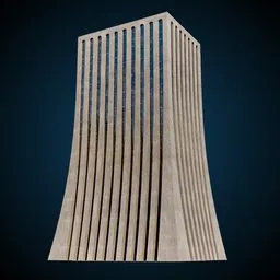 Highly detailed Blender 3D model of a 100m tall, reinforced concrete office tower with vertical striping and glass details.