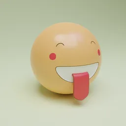 3D emoji character with smiling eyes and tongue out, designed for Blender 3D motion graphics, featuring a UV map.