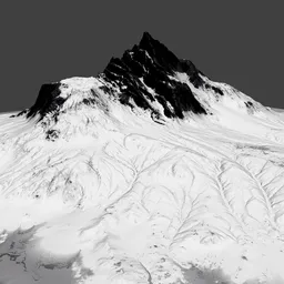 Detailed 3D model of a snowy mountain peak, suitable for Blender, with intricate terrain textures.