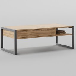 "Gray anthropomorphic desk with drawer, inspired by designer Gillis Rombouts. Couchtable 120 by livetastic style Factory Zone, made in 2019 using Blender 3D software. Suitable for Twitch streamers and on-trend furniture design enthusiasts."