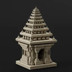 Intricately detailed 3D rendering of an Indian-style temple, compatible with Blender for historical architecture simulations.