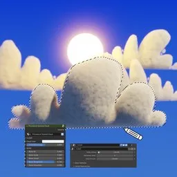 "Stunning Stylized Procedural Cloud 3D model created in Blender 3D with intricate details, UV mapping, and an inspiring nod to Feng Zhu's work. This cartoonish cloud features realistic texture and dimension using advanced shader and geometry nodes, perfect for scenery and weather scenes in Unity or Pixar movies."