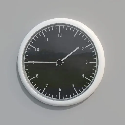 Realistic 3D rendering of a wall clock with minimalistic design for interior visuals, compatible with Blender.