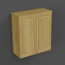Detailed wooden 3D model of a tall, double-doored kitchen cabinet for Blender rendering.