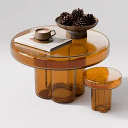 Orange Glass Table With Decor Set