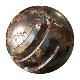 Procedural Rusty Metal 02 PBR texture with customizable options for Blender 3D, showcasing metallic and roughness variations.