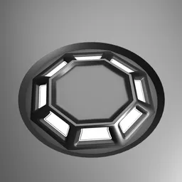 Detailed 3D circular light model in Blender with metallic finish and illuminated segments.