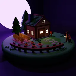 Moonlit Farmhouse Nightscape
