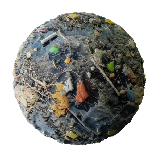 High-resolution PBR material showing dirty water with debris for texturing in Blender 3D and compatible apps.