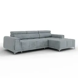 Detailed grey 3D corner sofa with metal legs, customizable for Blender rendering and design projects.