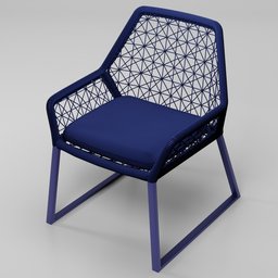 Navy blue 3D model of a comfortable, synthetic roped armchair for outdoor or beach house in Blender.