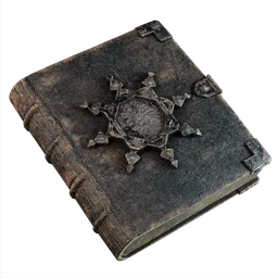 Detailed 3D rendering of an aged leather-bound book with ornate metal accents, suitable for Blender projects.