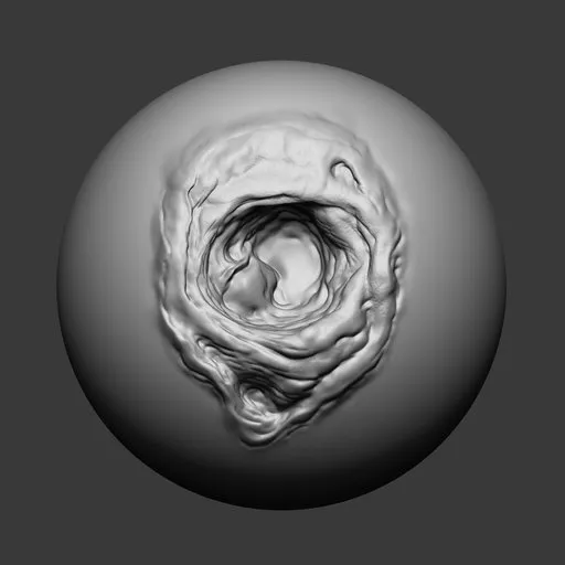 3D sculpting brush imprint for detailed wound creation in Blender, ideal for character modeling.