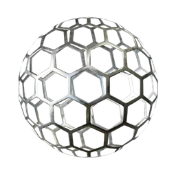 High-resolution PBR steel sheet with perforated hexagonal pattern for realistic 3D texturing in Blender and other software.