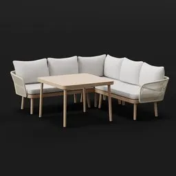 Light Wood Corner Patio Sofa Set
