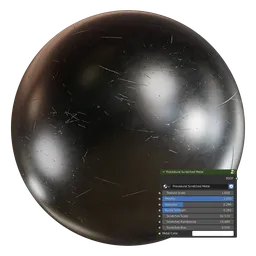 High-quality PBR procedural scratched metal surface, ideal for 3D modeling and rendering in Blender.