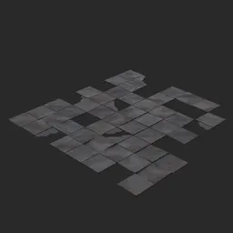"High quality 3D model of broken old stone tiles for exterior use, perfect for adding detail to nature scenes. Featuring a dystopian floor tile texture, this model is rendered in Unreal Engine 5 with no hard shadows and includes furniture. Ideal for game design and architectural visualization projects."