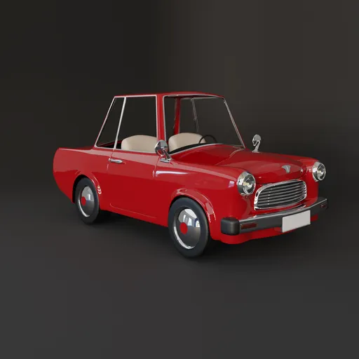 Red 3D cartoon-style toy car model with customizable subdivision for rendering in Blender.