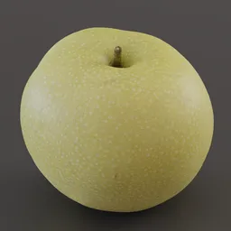 "Highly detailed textured Asian Pear 3D model for Blender 3D software. Realistic flesh texture and 4k photoscan texture create a hyperrealistic look. Perfect for fruit and vegetable category renders."