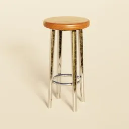 Realistic 3D model of a high-quality wooden and metal bar stool render for Blender.