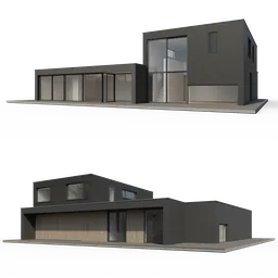 Detailed Blender 3D model featuring a modern Dutch-style house with a garage, wooden details, and expansive glass paneling.
