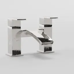 "Minimalist chrome bath tap model, suitable for sink or bathroom. Low-poly design for Blender 3D software. Inspired by Ian Hamilton Finlay and rendered in Houdini with hyper real details."