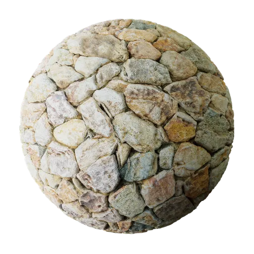 Realistic stone wall PBR texture for 3D modeling in Blender and other apps, featuring natural rock appearance and a displacement channel.