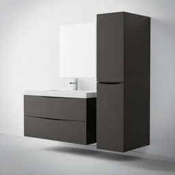 "Black Wood Bathroom Furniture 3D model for Blender 3D - includes a modern cubic vanity, soft zen minimalist style mirror and sink by Anita Malfatti, designed with high resolution and a touch of new objectivity."