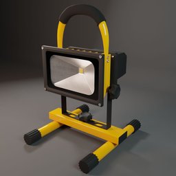 Detailed 3D flood lamp model, ideal for Blender 3D industrial scene rendering, featuring realistic textures and lighting effects.