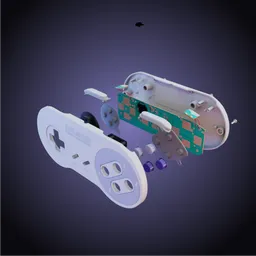 Detailed exploded view of Super Nintendo controller 3D model showcasing internal components and construction.