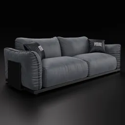 Detailed leather upholstered 3D sofa model with metal accents, compatible with Blender 4.0.