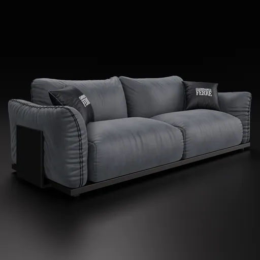 Detailed leather upholstered 3D sofa model with metal accents, compatible with Blender 4.0.
