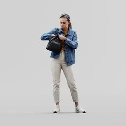 Girl walk in denim standing