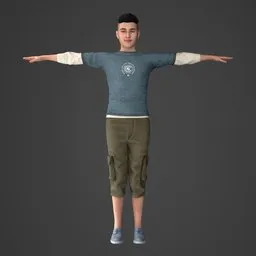 Man Casual T-shirt Capris Rigged