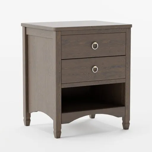 Detailed 3D model of a wenge wood finish nightstand with two drawers and storage space, suitable for interior design in Blender.