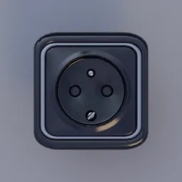 Detailed rendering of a black, industrial-style 3D modeled electrical socket compatible with Blender.