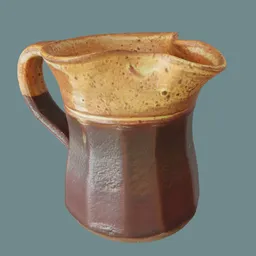 Realistic Blender 3D ceramic pitcher model with detailed brown glaze texture.