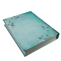 Detailed blue 3D storybook with floral texture, compatible with Blender eevee and cycles rendering.