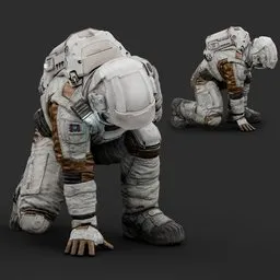 Astronaut Sitting Pose White Gold Suit