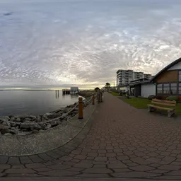 Seawalk by Ocean Cloudy Sunset