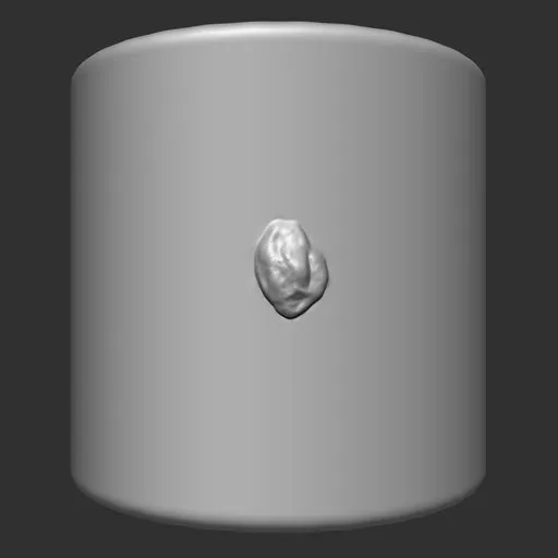 3D sculpting brush effect on metal surface model for Blender, ER Welding Brush 19, creating realistic damage textures.