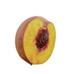 Realistic half peach 3D model with detailed textures, ideal for Blender rendering and food visualization.