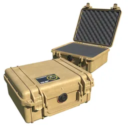 Beige Peli 1150 Pistol Case 3D model with detailed textures, suitable for Blender renders and game assets.