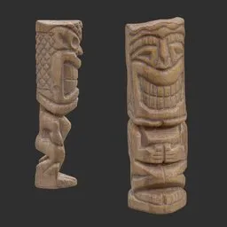 Tiki God Toothy Grin Statue Aged Wood
