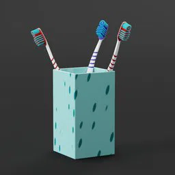 Detailed 3D-rendered toothbrushes set in Blender, ideal for bathroom scenes or hygiene-related projects.