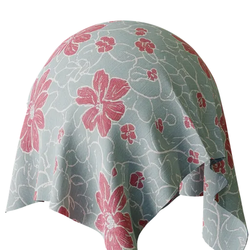 High-resolution floral fabric PBR texture for 3D rendering in Blender and other applications.