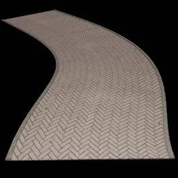 Curved herringbone pattern pavement 3D model, Blender creation, flexible design for architectural visualization.