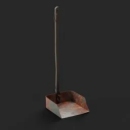 "Metal shovel and scoop on black background, inspired by Aertgen van Leyden, Vermintide 2 video game. Antique copper car paint, easy to use Blender 3D model for games assets. Created by Giorgio Morandi. Mist filters and pot included."