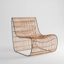 Detailed 3D rendering of a woven wood chair, crafted with precision for Blender artists and designers.