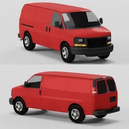 Red 3D model van with game-ready exterior, optimized for Blender 3D rendering and real-time backgrounds.